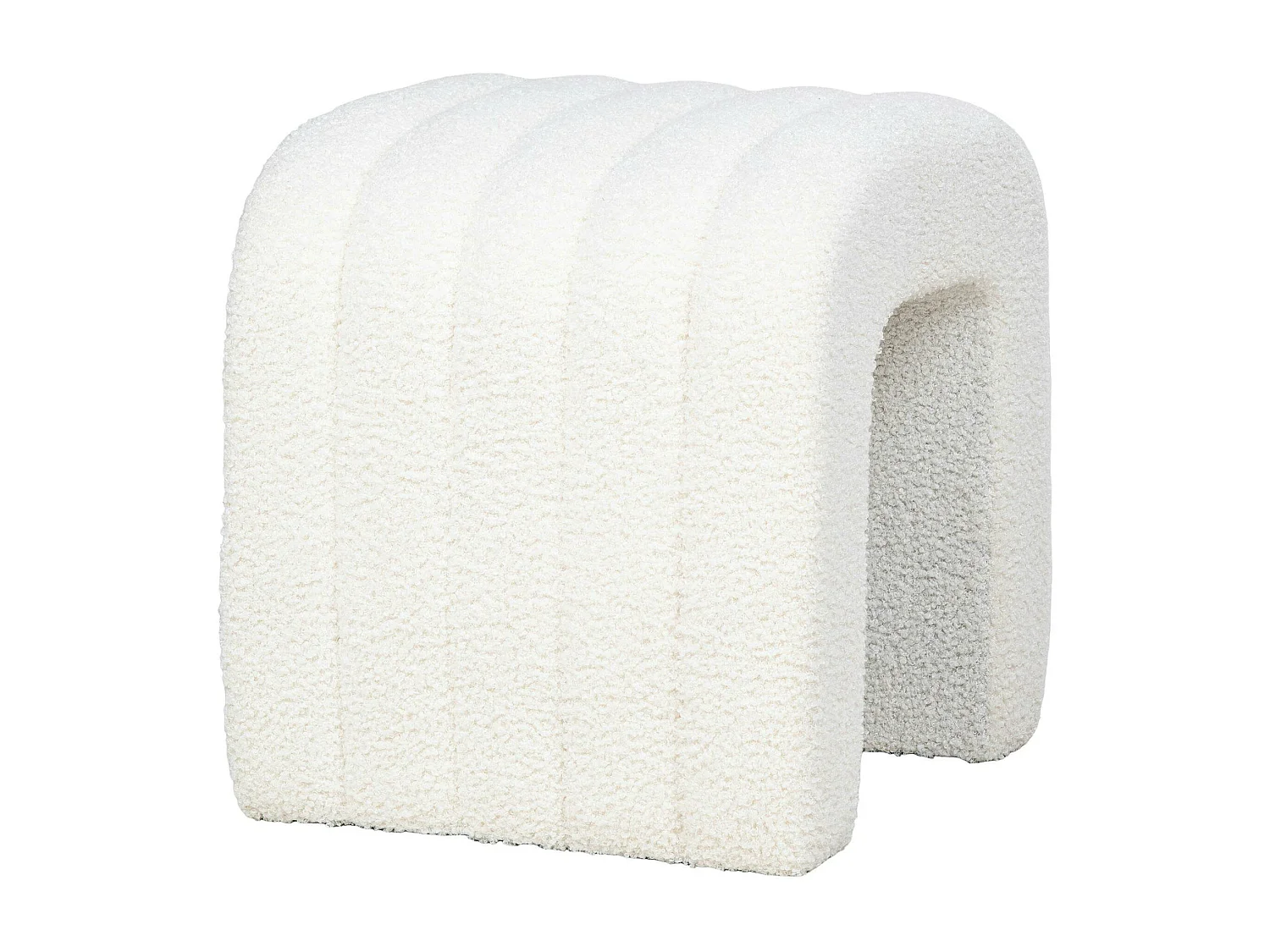 Pouf tabouret design blanc, effet fourrure BRUGES