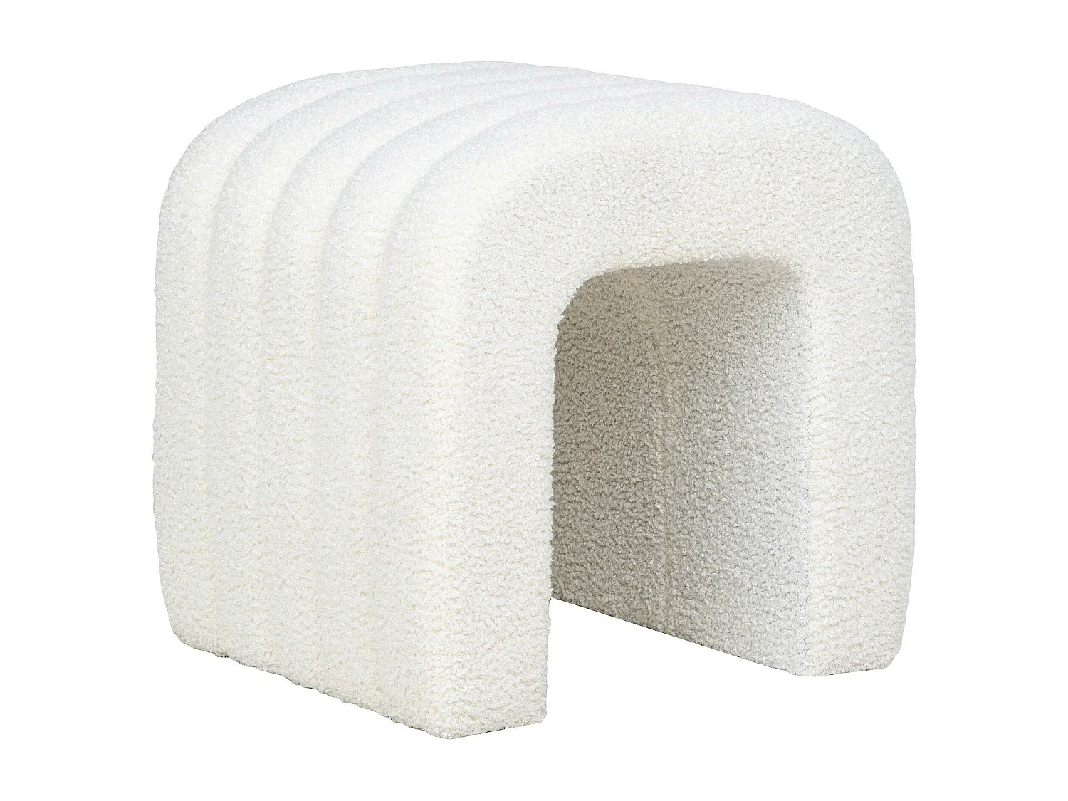 Pouf tabouret design blanc, effet fourrure BRUGES