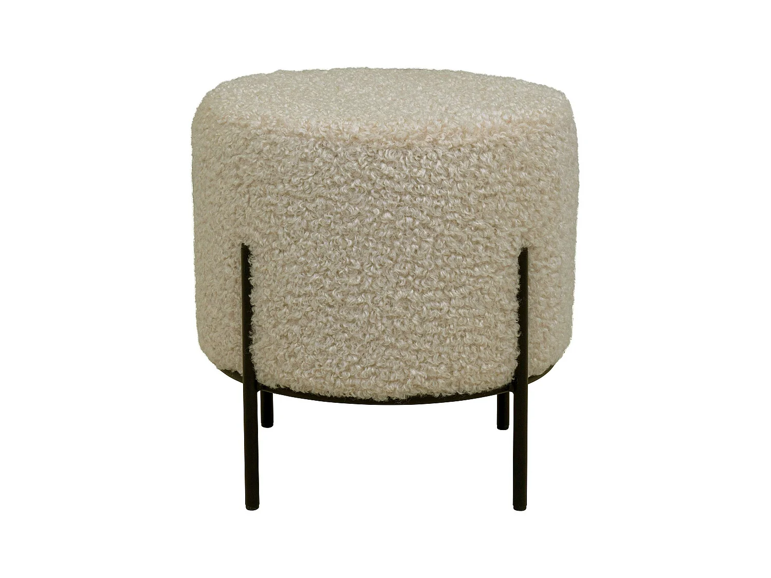 Pouf rond taupe effet fourrure avec pieds en métal noir BRUGES