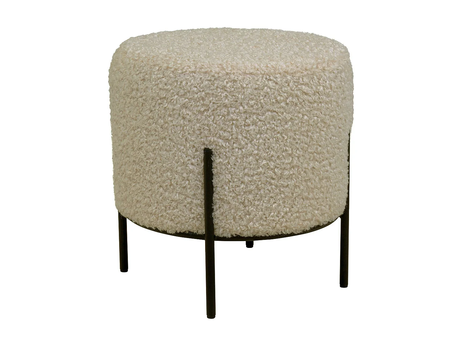 Pouf rond taupe effet fourrure avec pieds en métal noir BRUGES