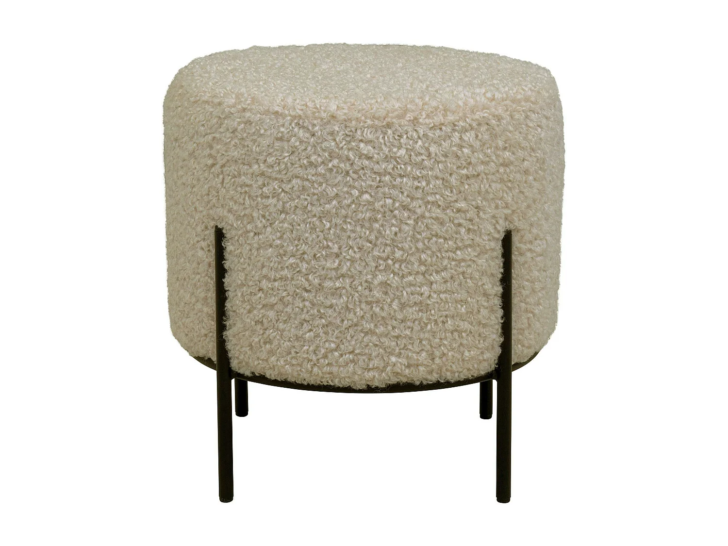 Pouf rond taupe effet fourrure avec pieds en métal noir BRUGES