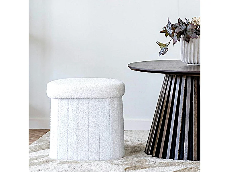 Pouf blanc avec rangement, forme organique triangle BRUGES