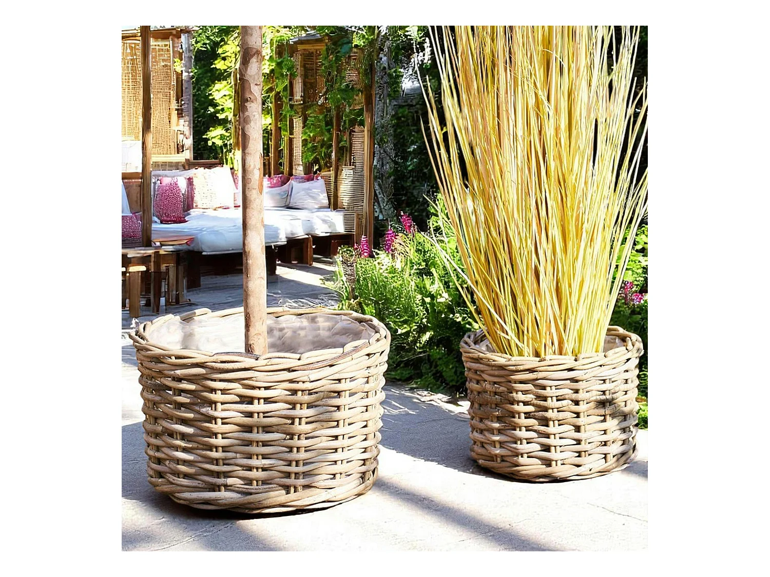Cache-pot bas pour grandes plantes, en rotin (lot de 2)