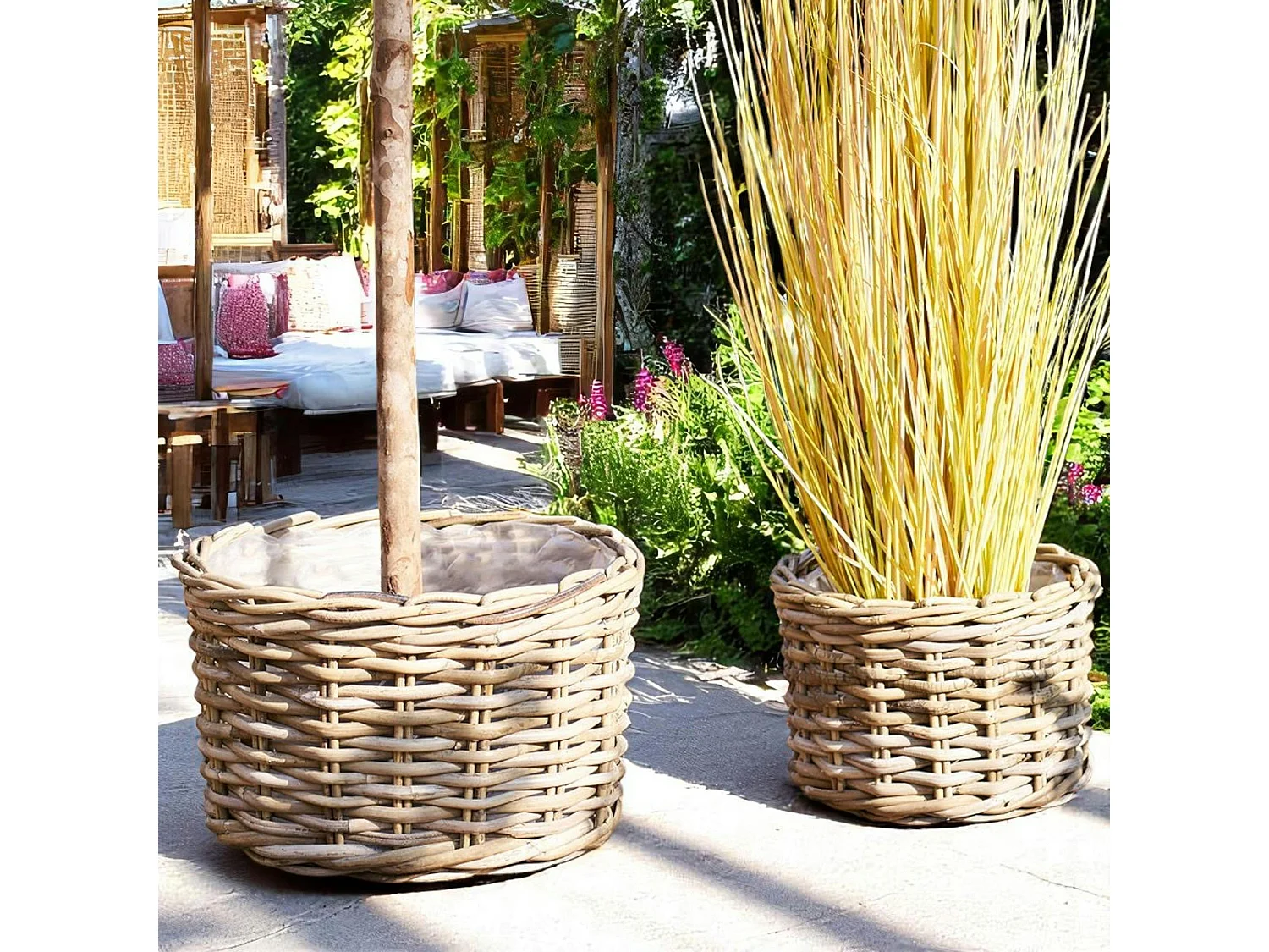 Cache-pot bas pour grandes plantes, en rotin (lot de 2)