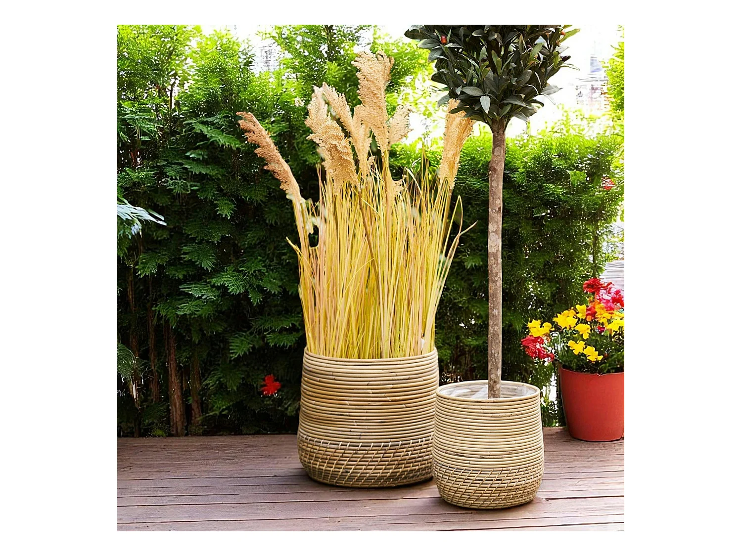 Cache-pot en rotin pour grandes plantes (lot de 2)