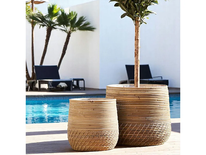 Cache-pot en rotin pour grandes plantes (lot de 2)