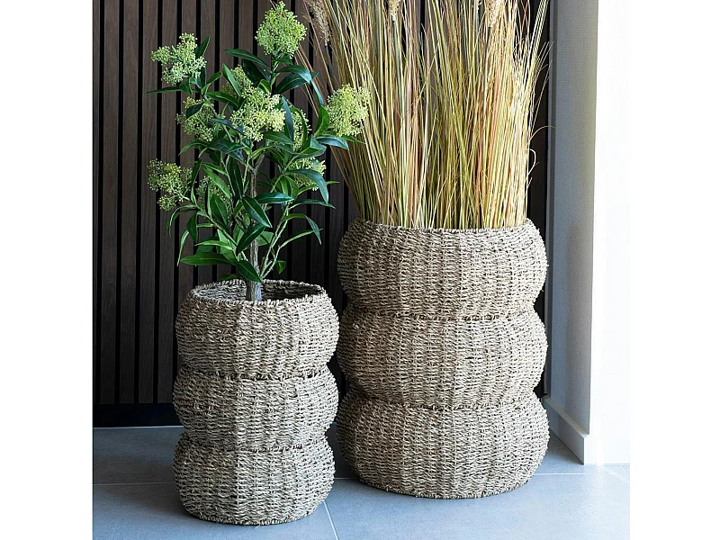 Cache-pot en jonc de mer pour grandes plantes, forme ronde (lot de 2)