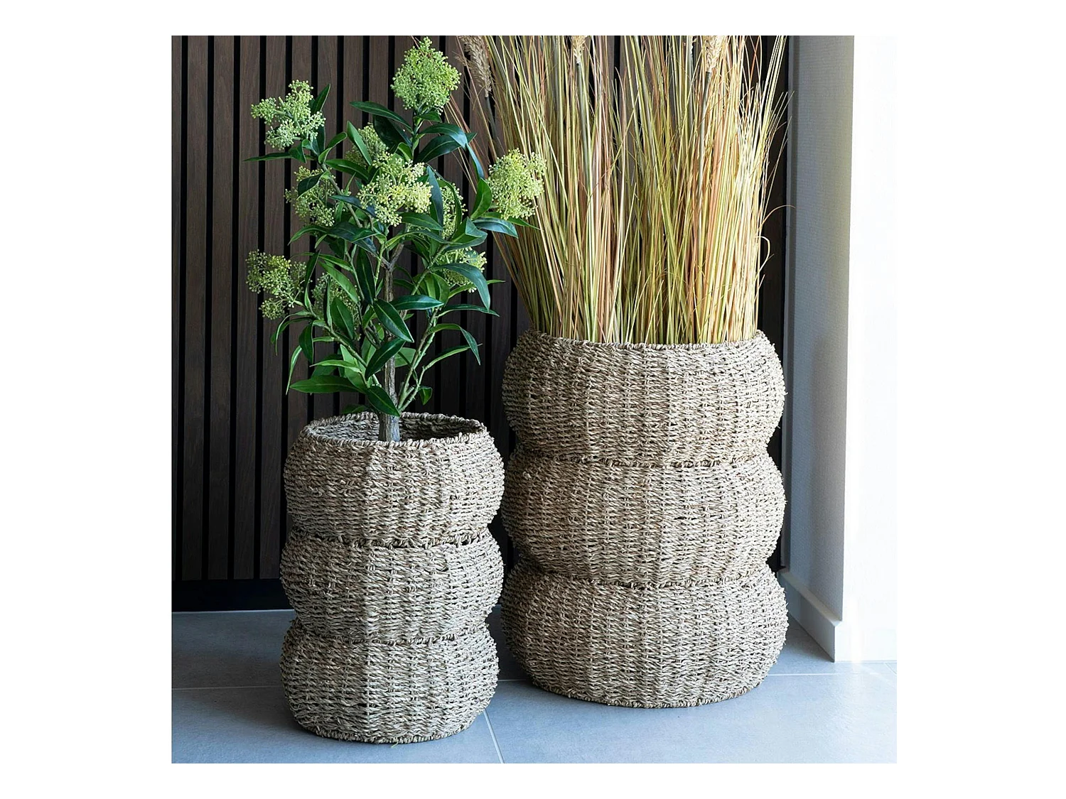 Cache-pot en jonc de mer pour grandes plantes, forme ronde (lot de 2)