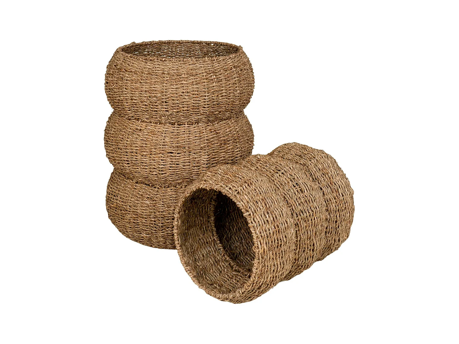 Cache-pot en jonc de mer pour grandes plantes, forme ronde (lot de 2)