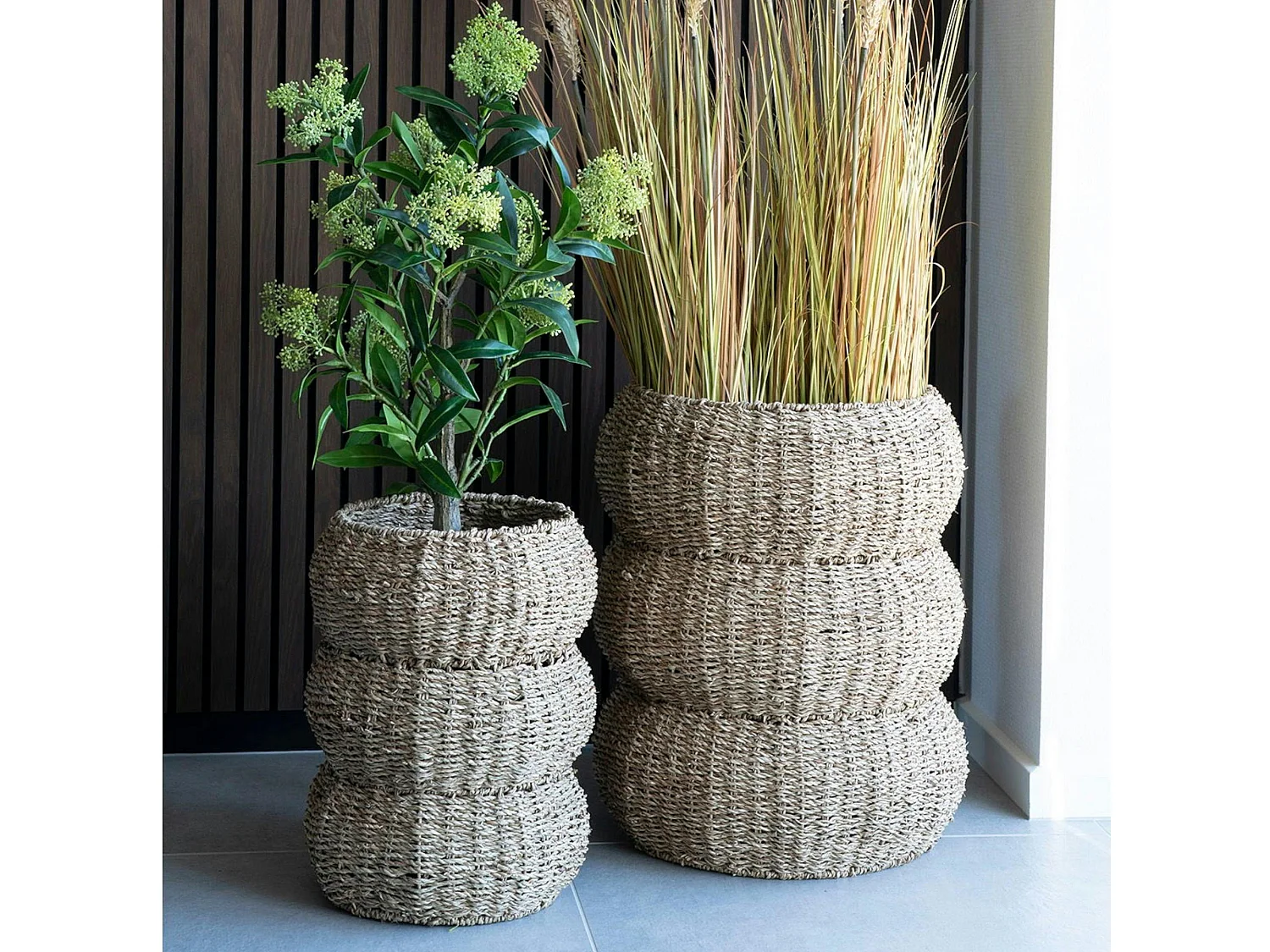 Cache-pot en jonc de mer pour grandes plantes, forme ronde (lot de 2)