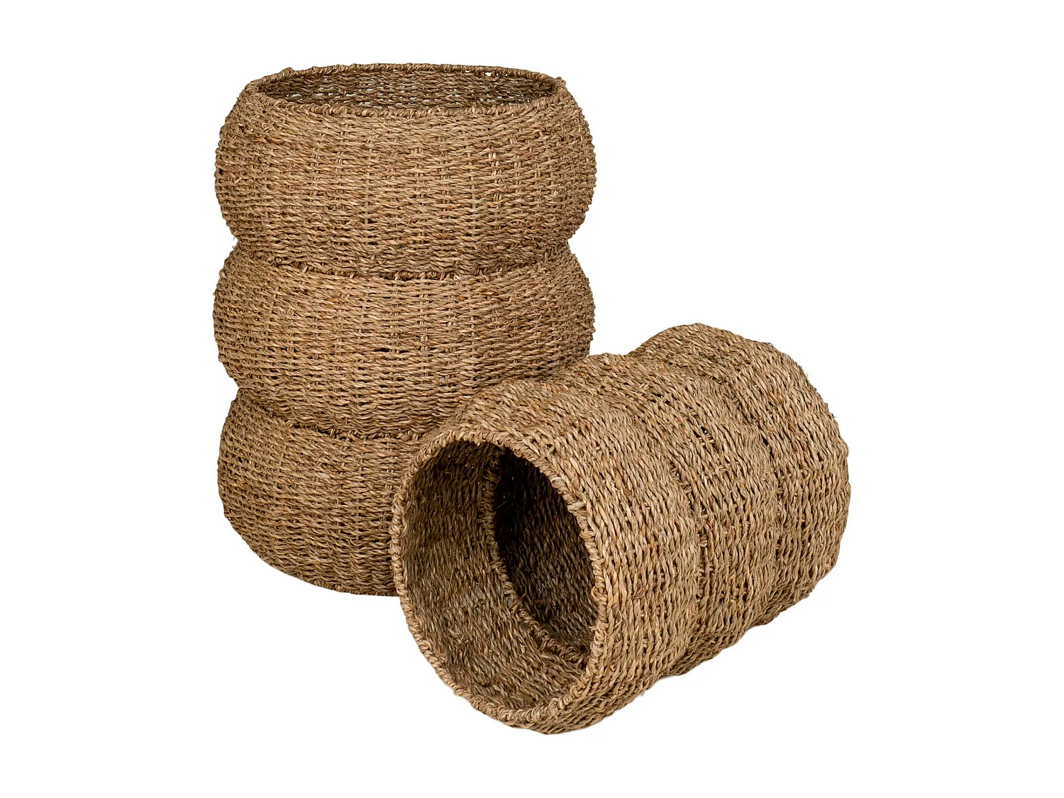 Cache-pot en jonc de mer pour grandes plantes, forme ronde (lot de 2)