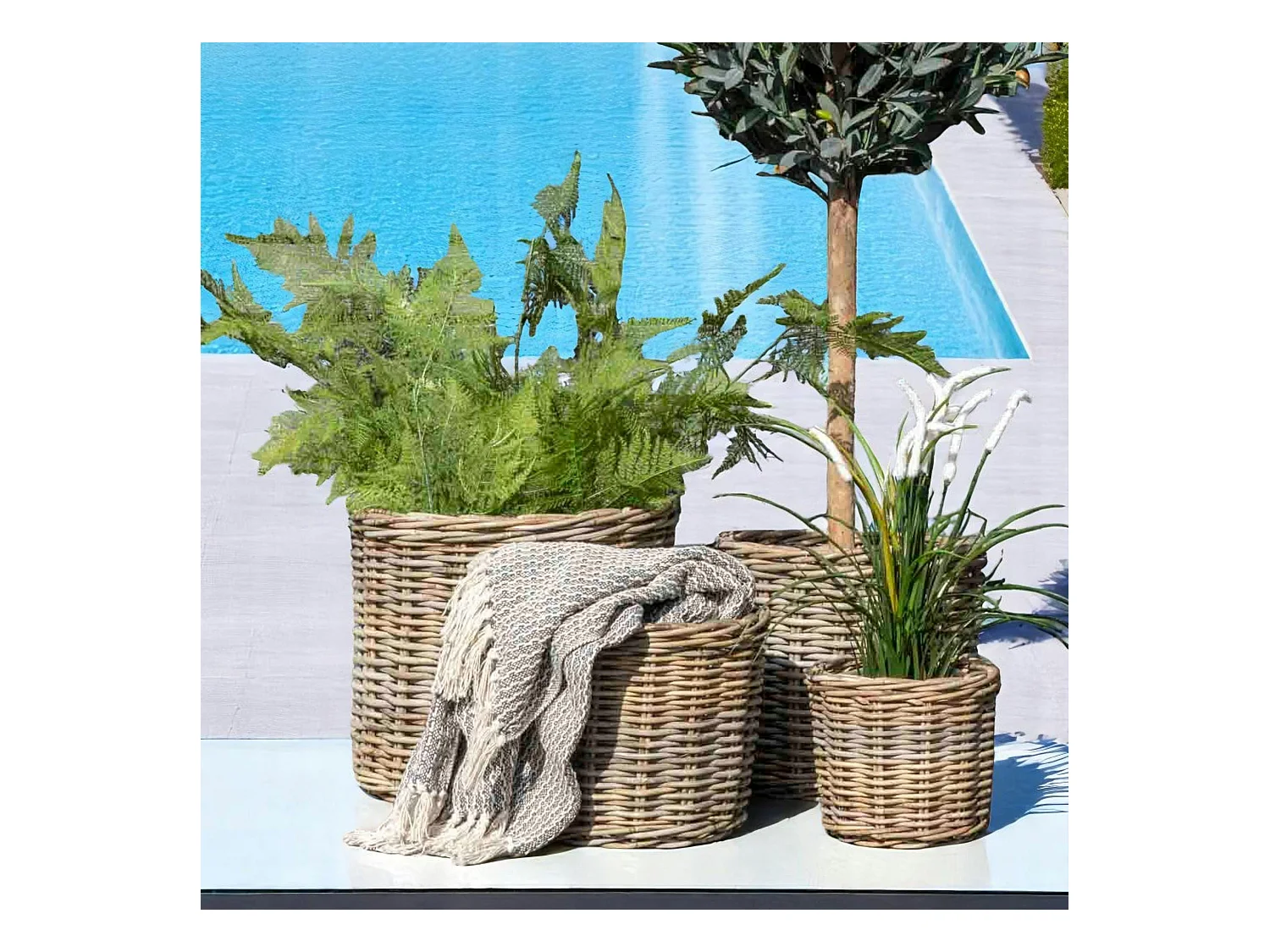 Cache-pot en rotin pour plantes vertes (lot de 4)