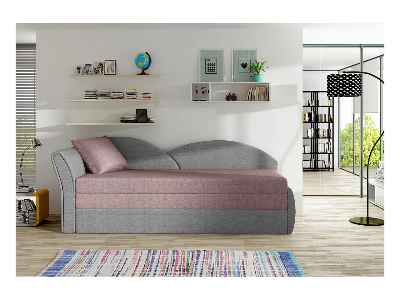 Lit Chind R (180x150)/Tissu/Gris&Rose