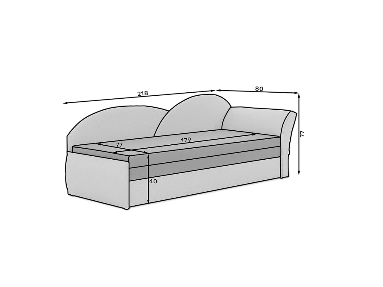 Lit Chind R (180x150)/Tissu/Gris&Rose