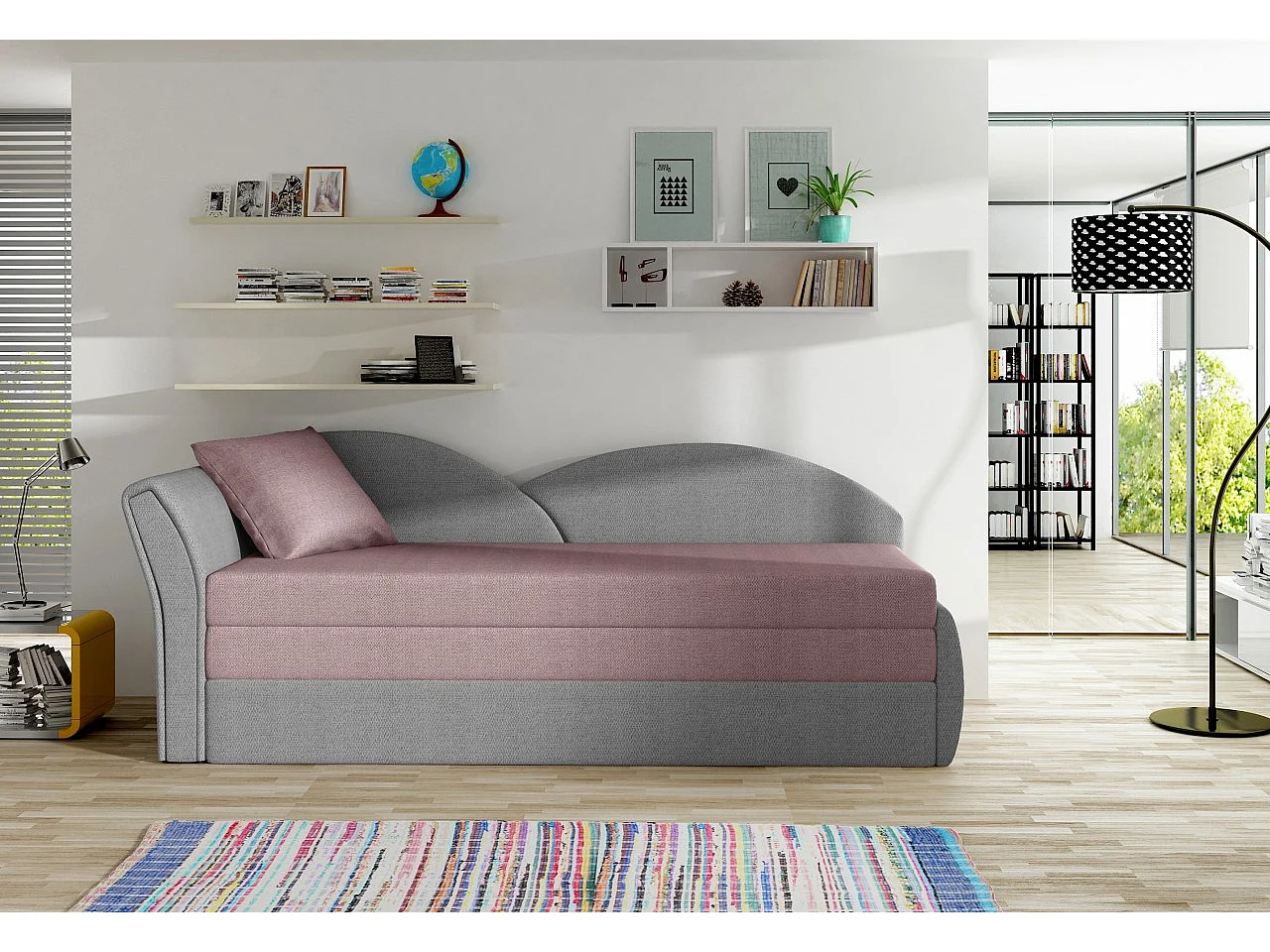 Bett Chind R (180x150)/Stoff/Grau&Rose