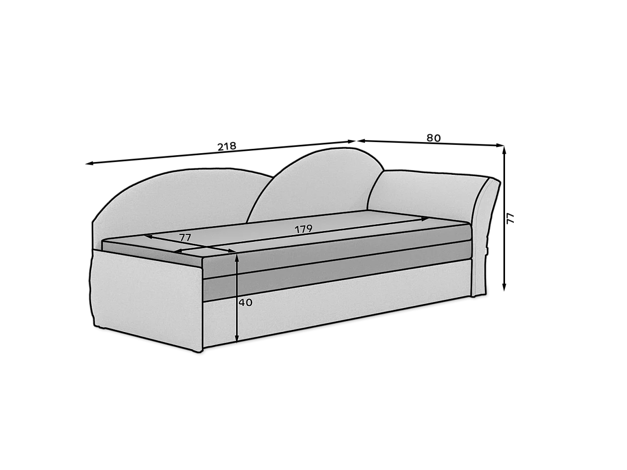 Bett Chind R (180x150)/Stoff/Grau&Rose