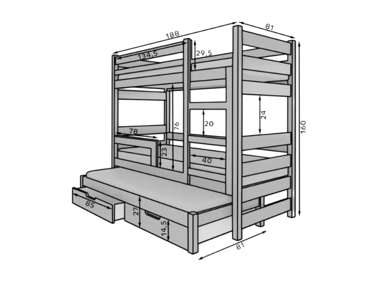 Bett Carlos Premium (80x180)/Matratze inklusive/grau