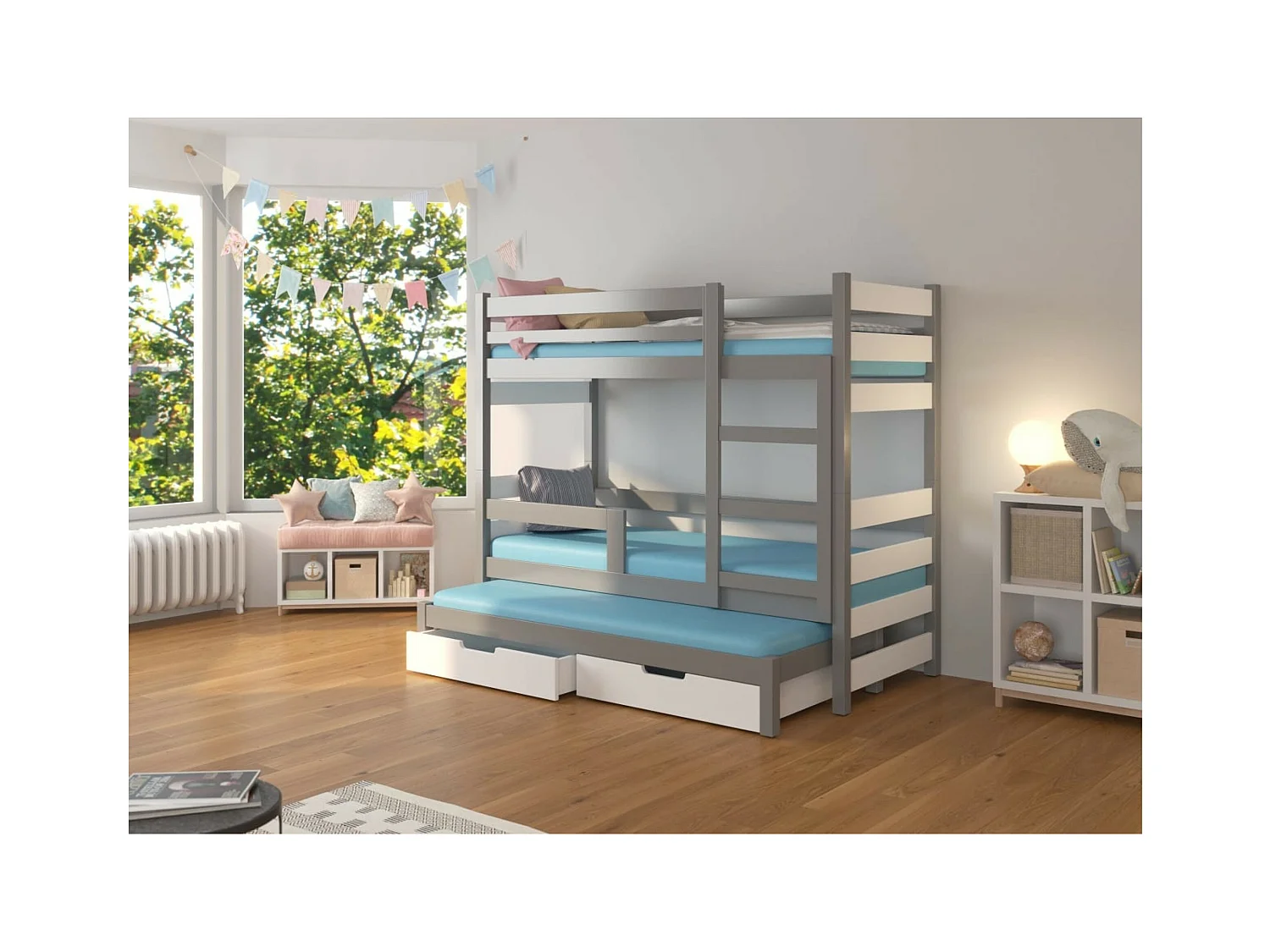Bett Carlos Premium (80x180)/Matratze inklusive/grau/Weiss&Grau