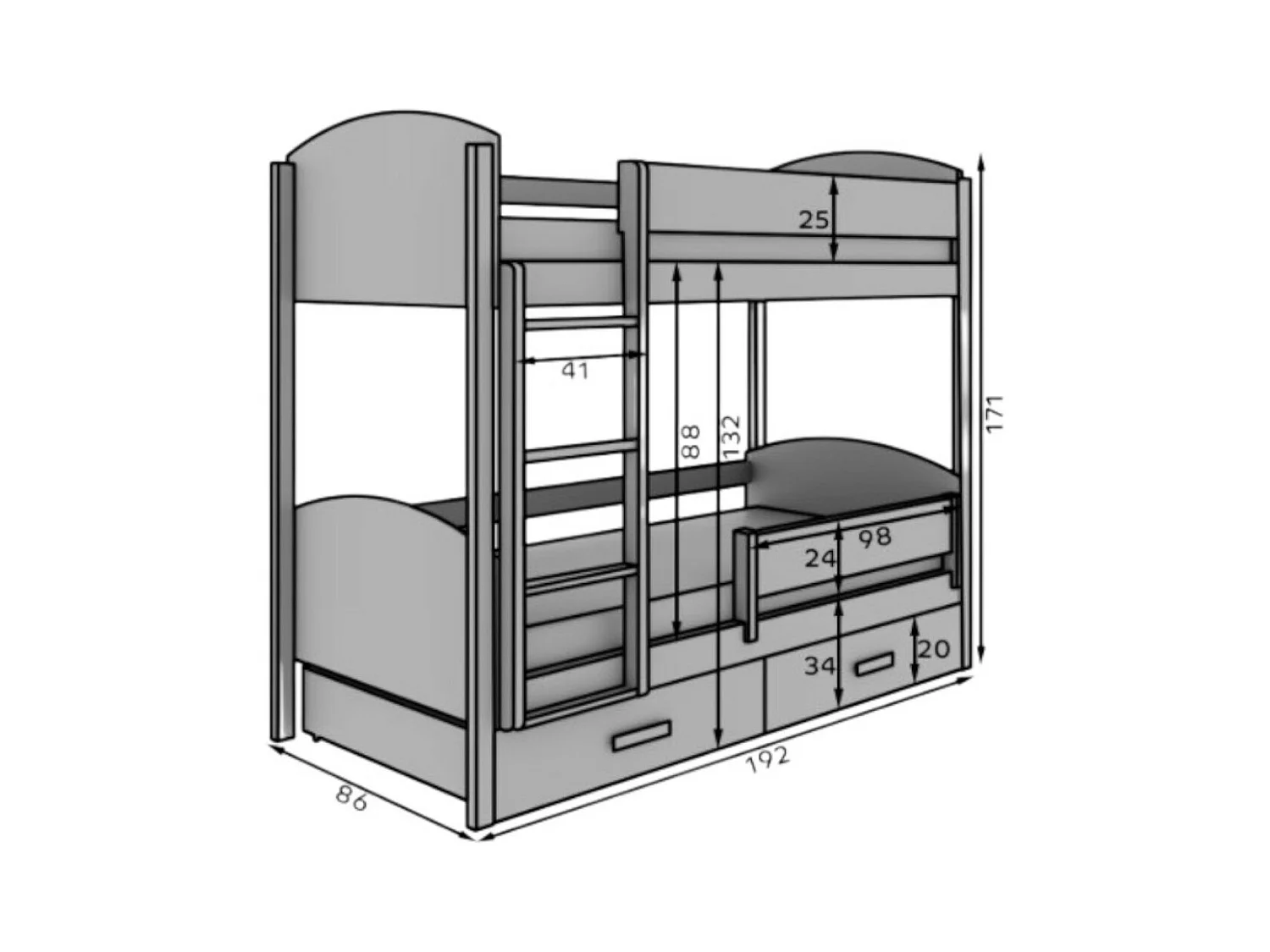 Bett Kori Lux (80x180)/Matratze inklusive/Weiss