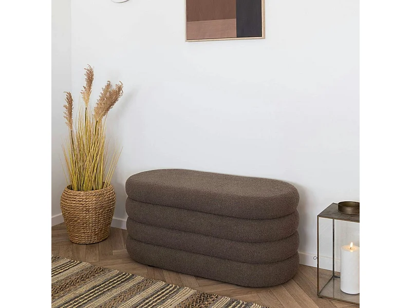 Banc coffre déco en tissu marron bouclette BRUGES