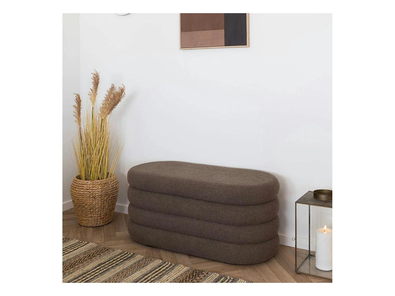 Banc coffre déco en tissu marron bouclette BRUGES