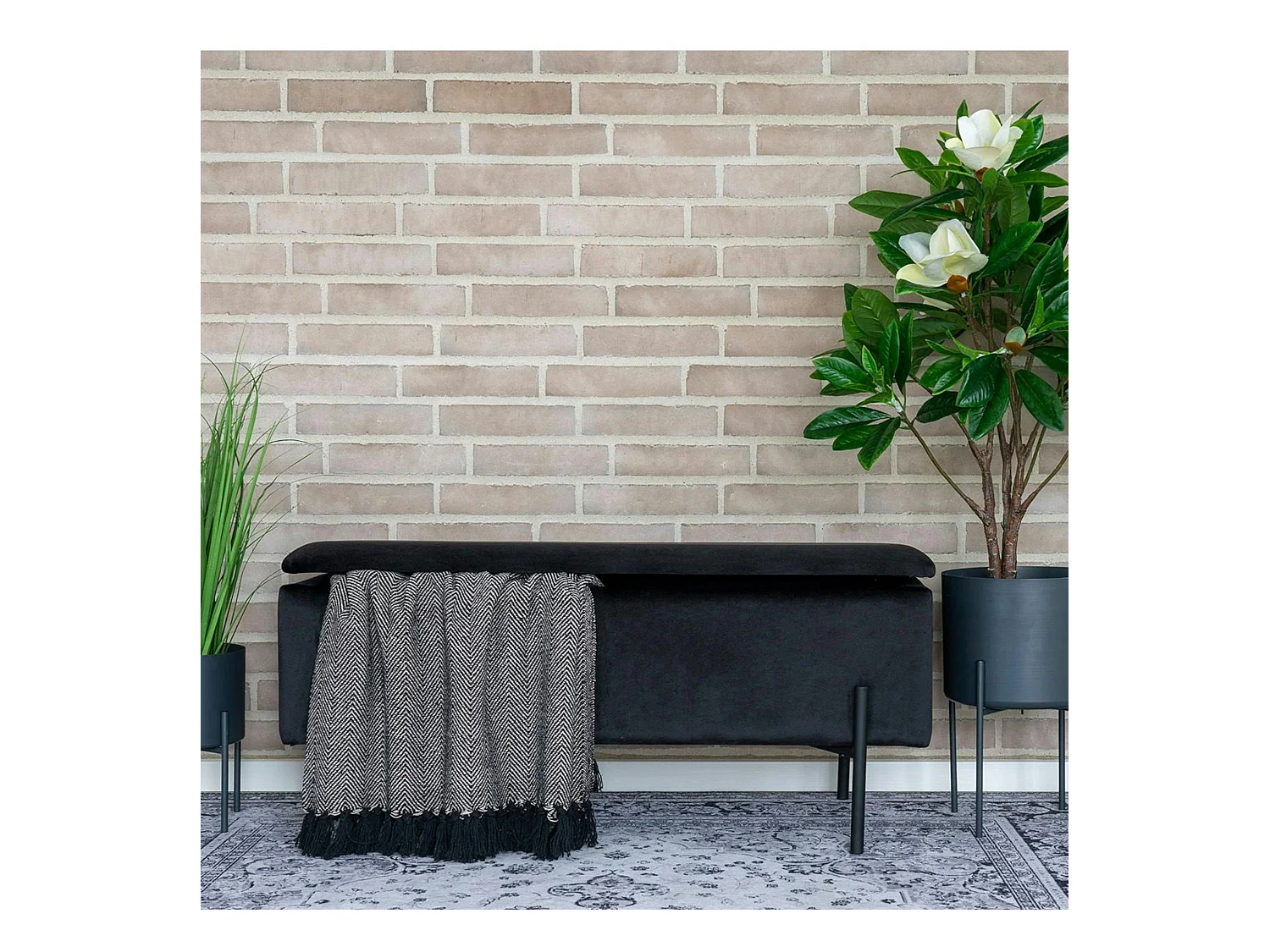 Banc avec rangement en velours noir BRUGES