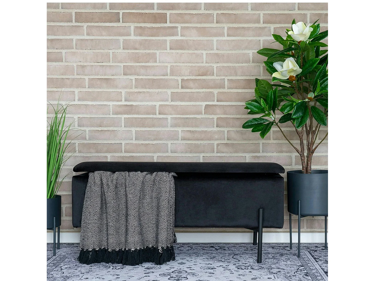 Banc avec rangement en velours noir BRUGES