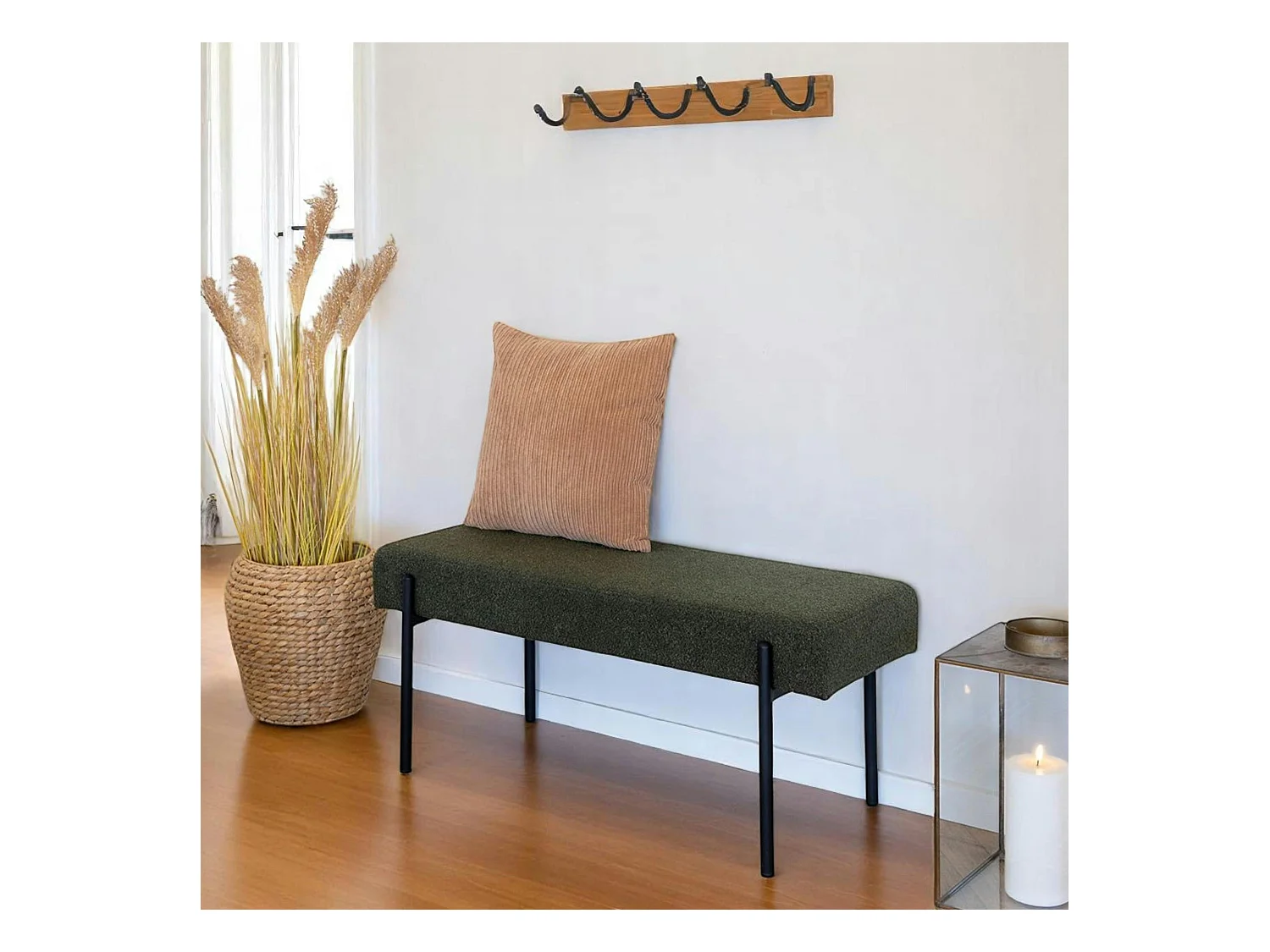 Banc d'entrée vert foncé en bouclette, style moderne BRUGES