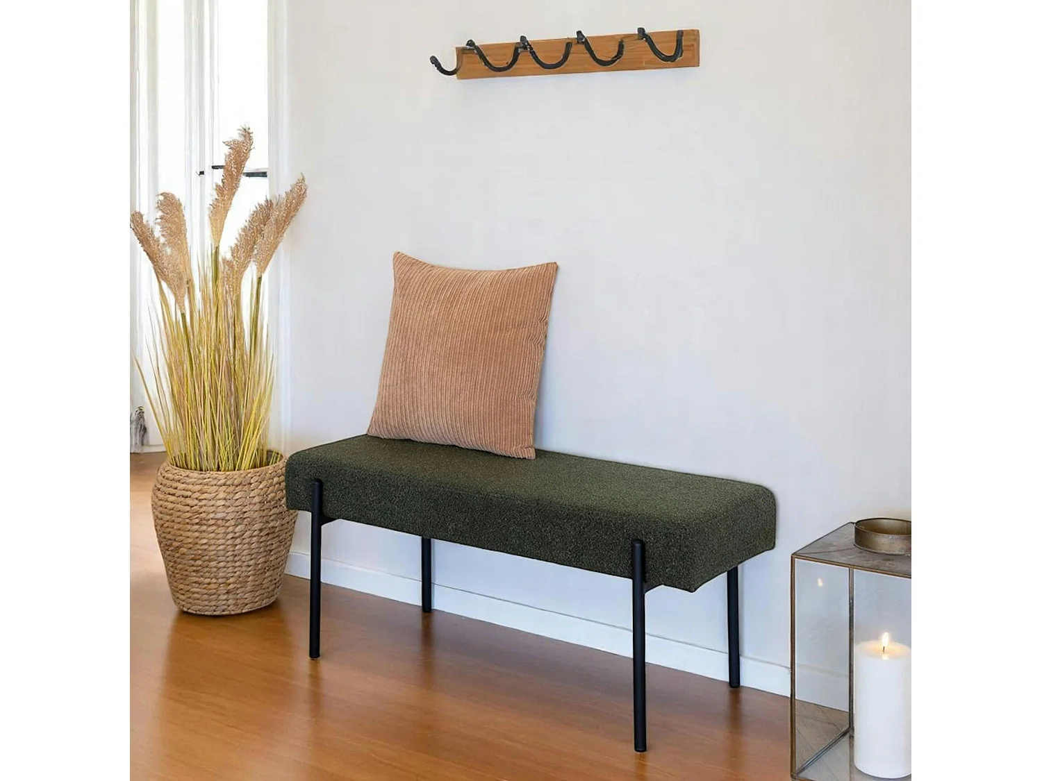 Banc d'entrée vert foncé en bouclette, style moderne BRUGES