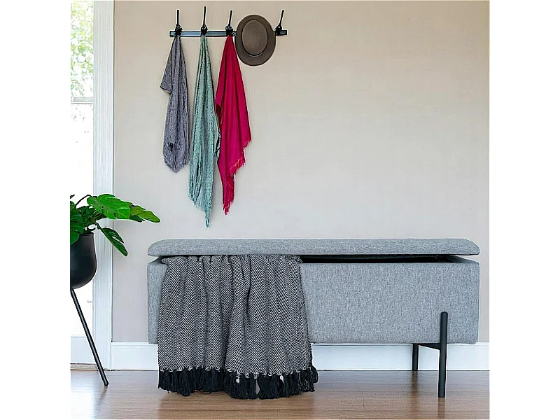 Banc coffre gris clair avec pieds en métal noir BRUGES