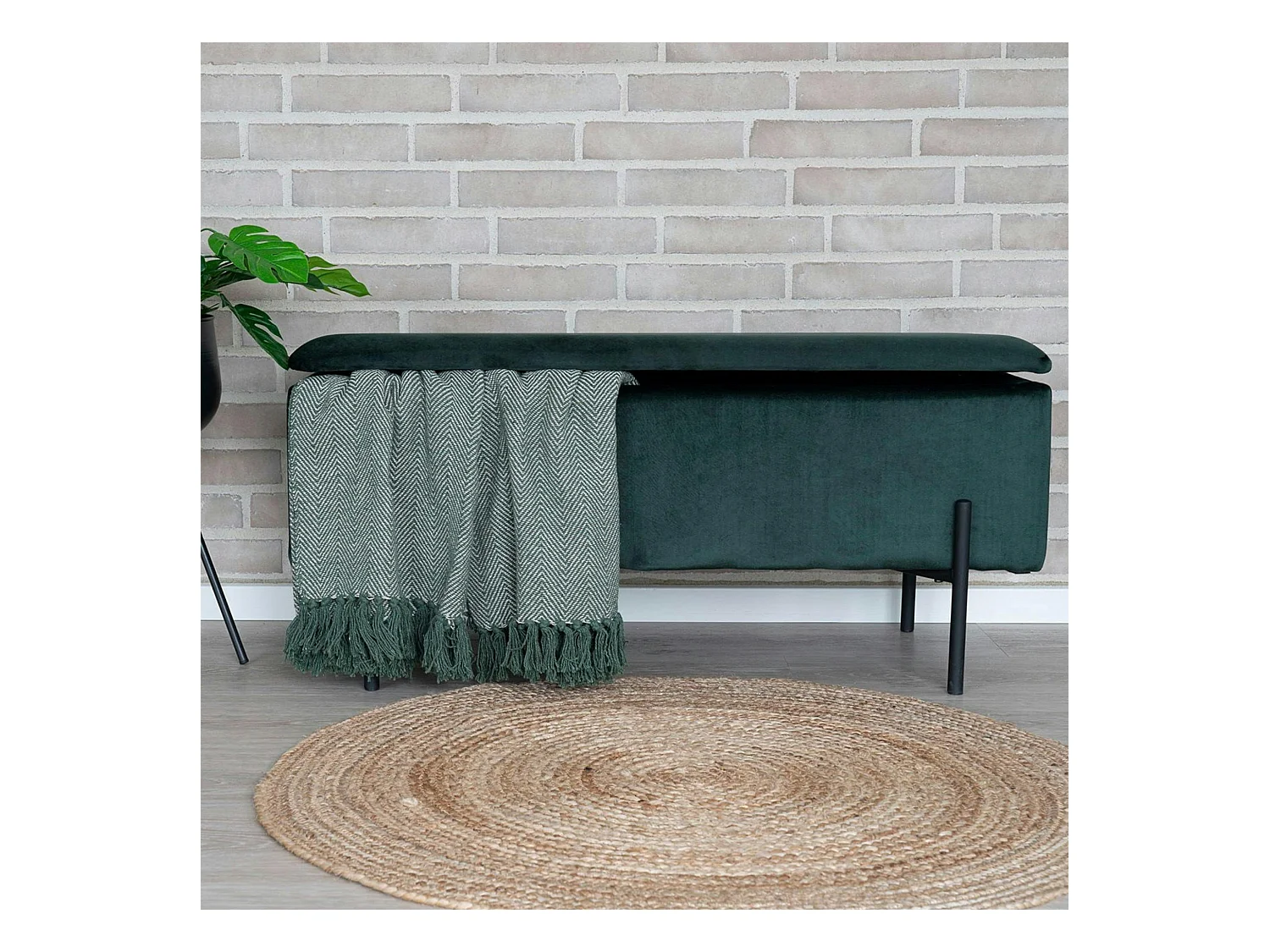 Banc coffre en velours vert BRUGES