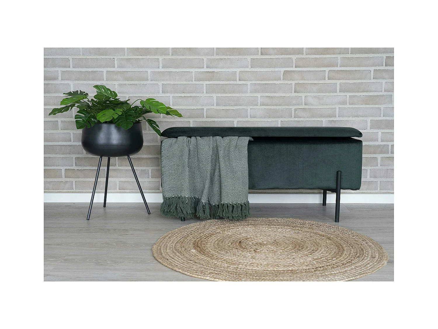 Banc coffre en velours vert BRUGES