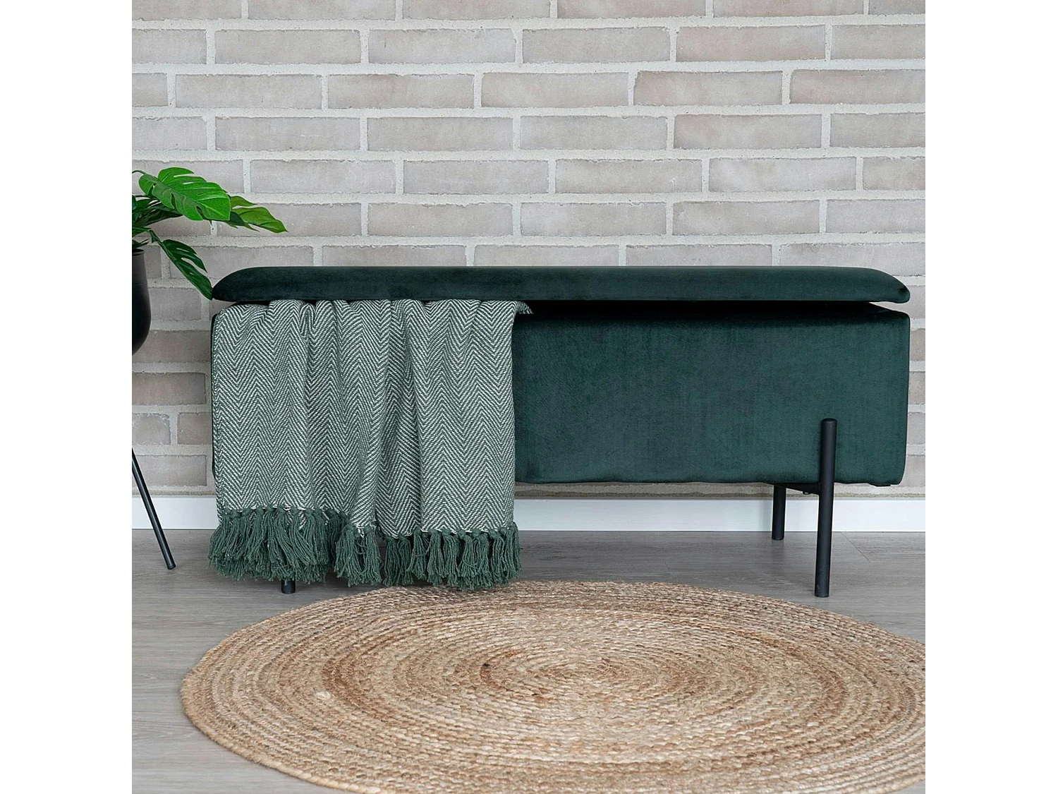 Banc coffre en velours vert BRUGES