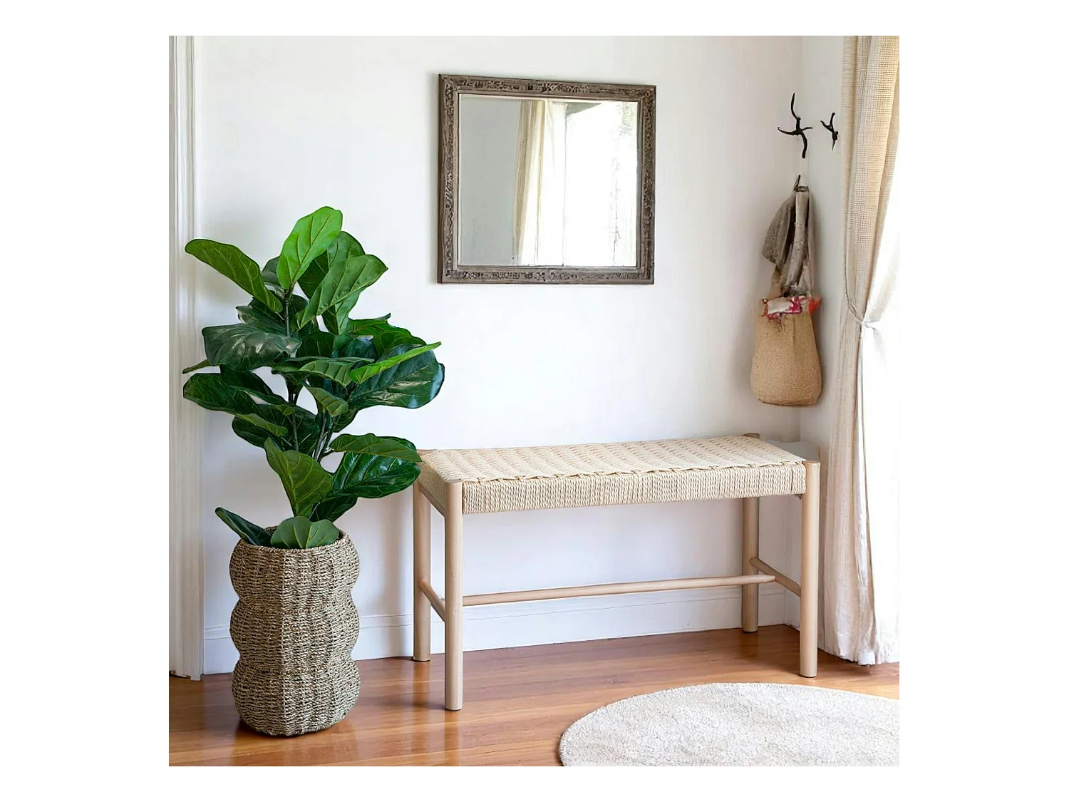 Banc en bois blond et corde tressée BRUGES