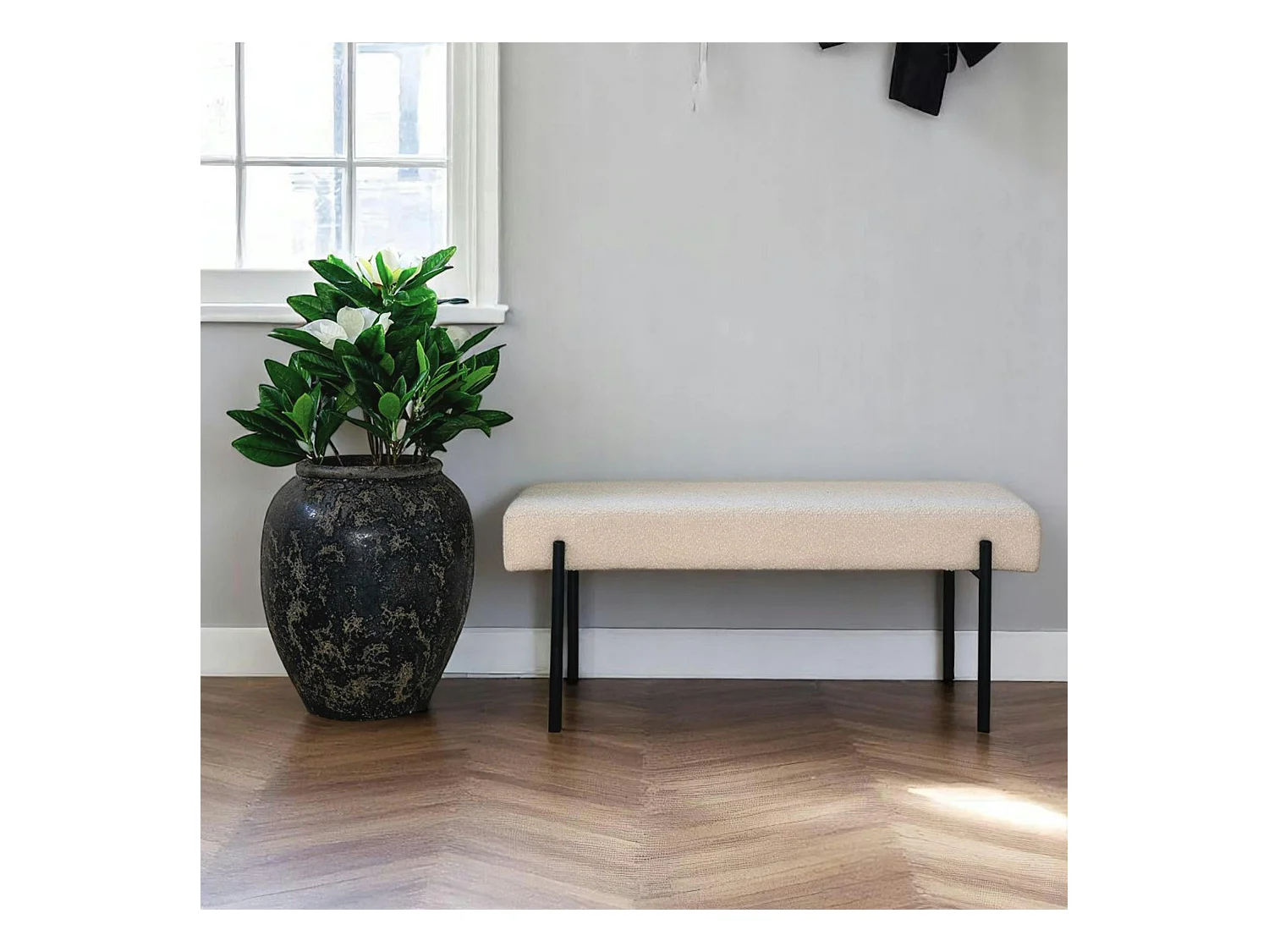 Banc d'entrée blanc en bouclette, style moderne BRUGES