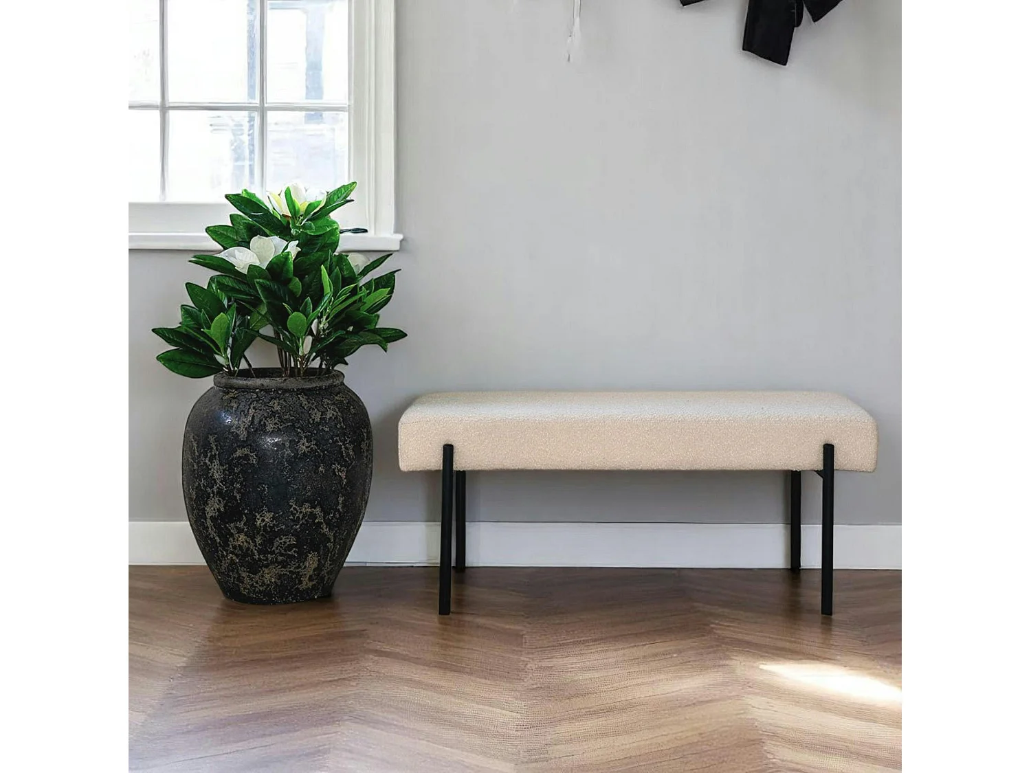 Banc d'entrée blanc en bouclette, style moderne BRUGES