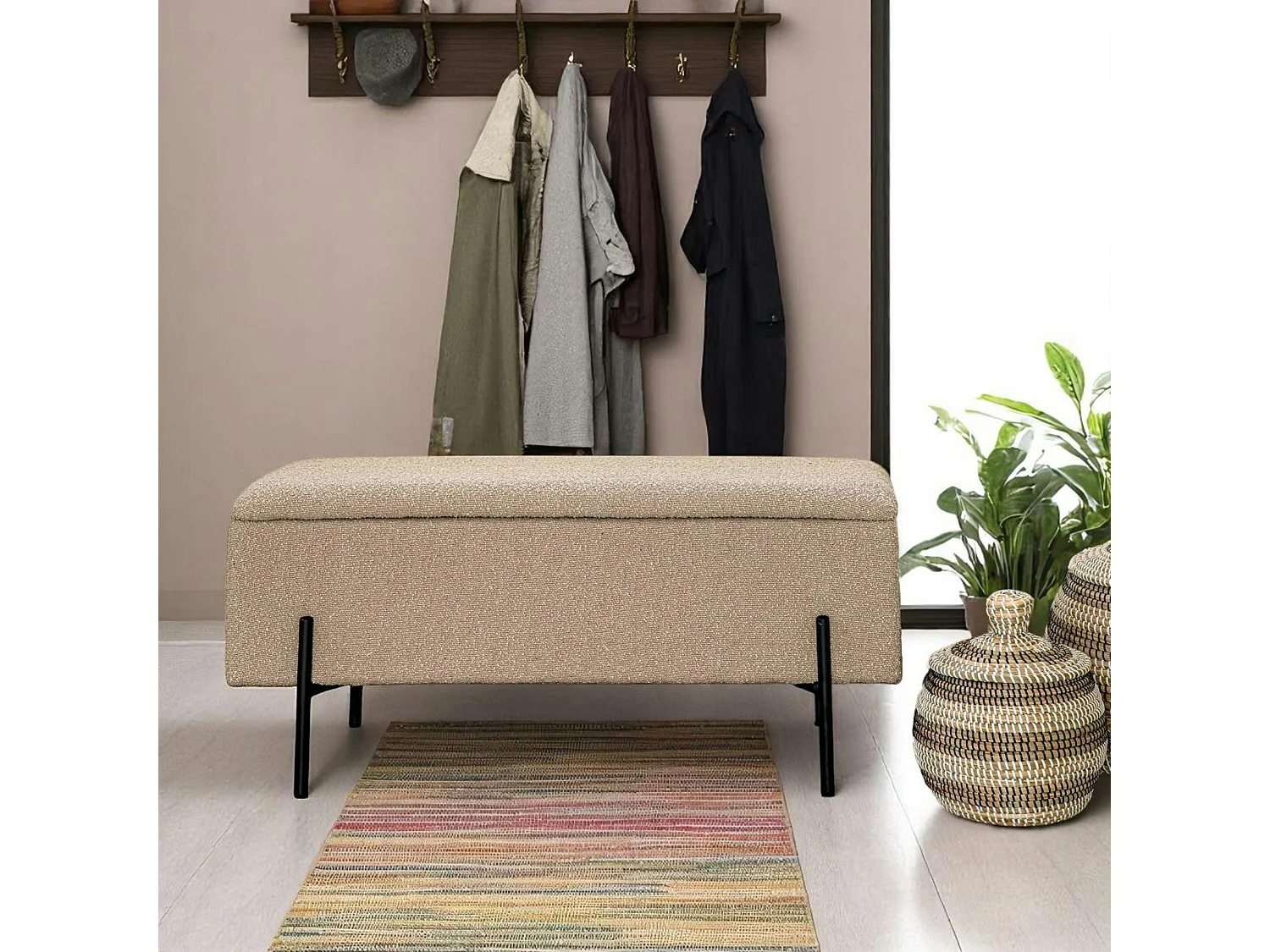 Banc coffre beige en tissu bouclette BRUGES