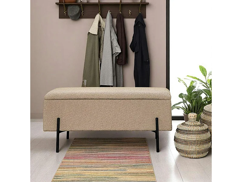 Banc coffre beige en tissu bouclette BRUGES