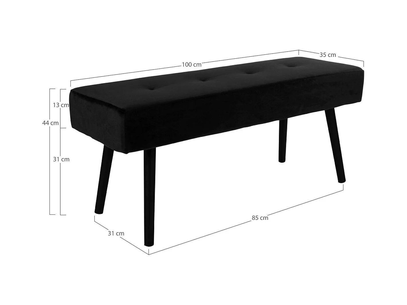 Banc d'entrée en velours noir BRUGES