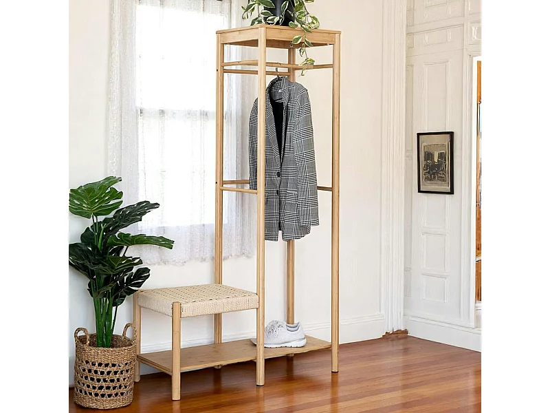 Vestiaire d'entrée en bambou avec penderie et siège BRUGES