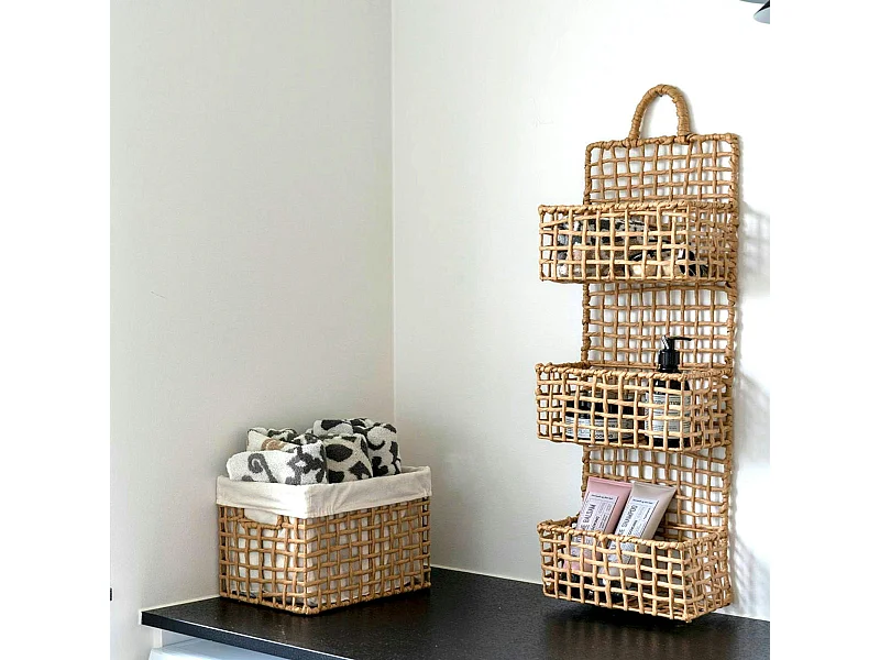 Etagère de rangement verticale en fibres naturelles, 3 paniers TALLINN