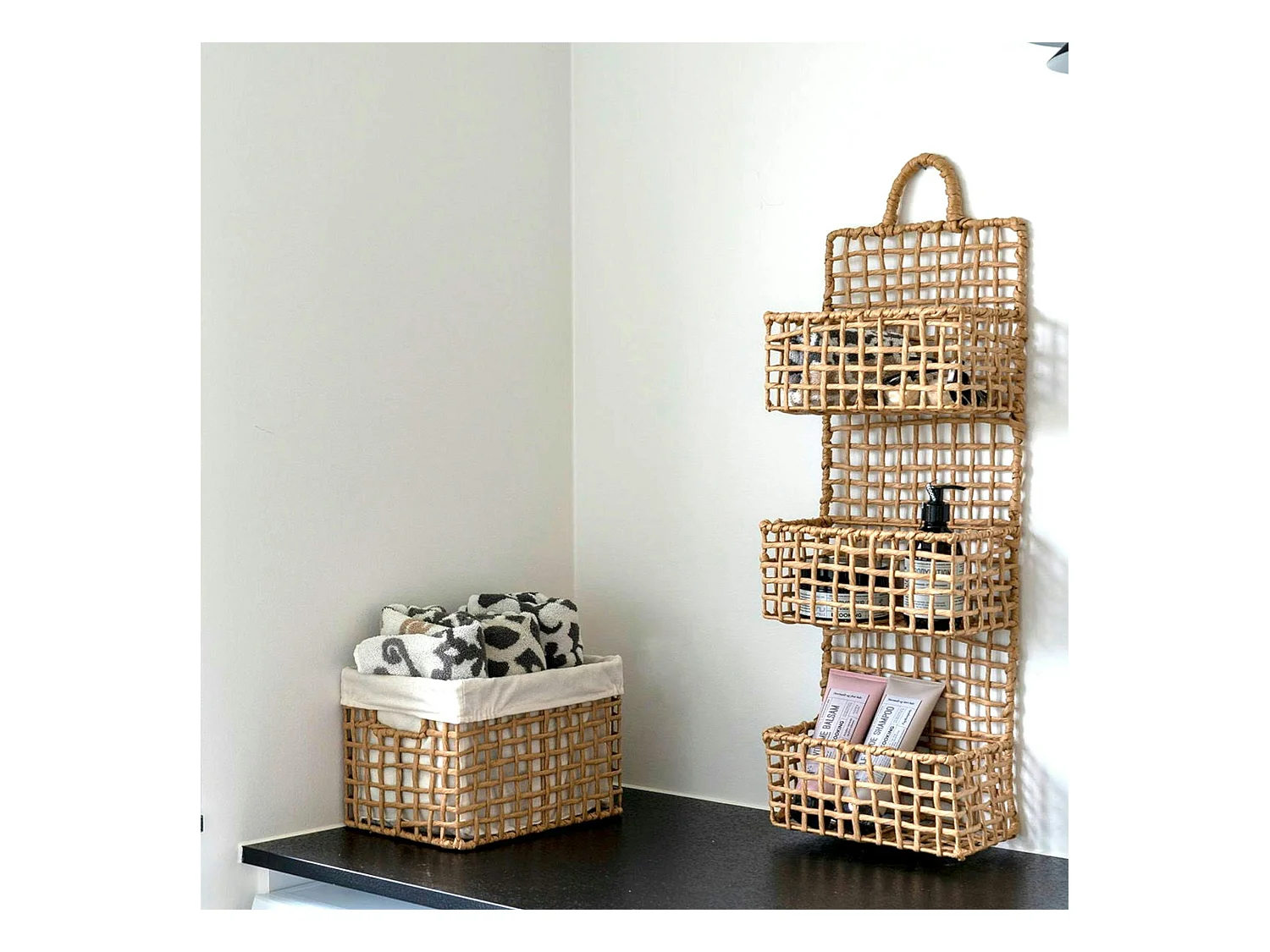 Etagère de rangement verticale en fibres naturelles, 3 paniers TALLINN