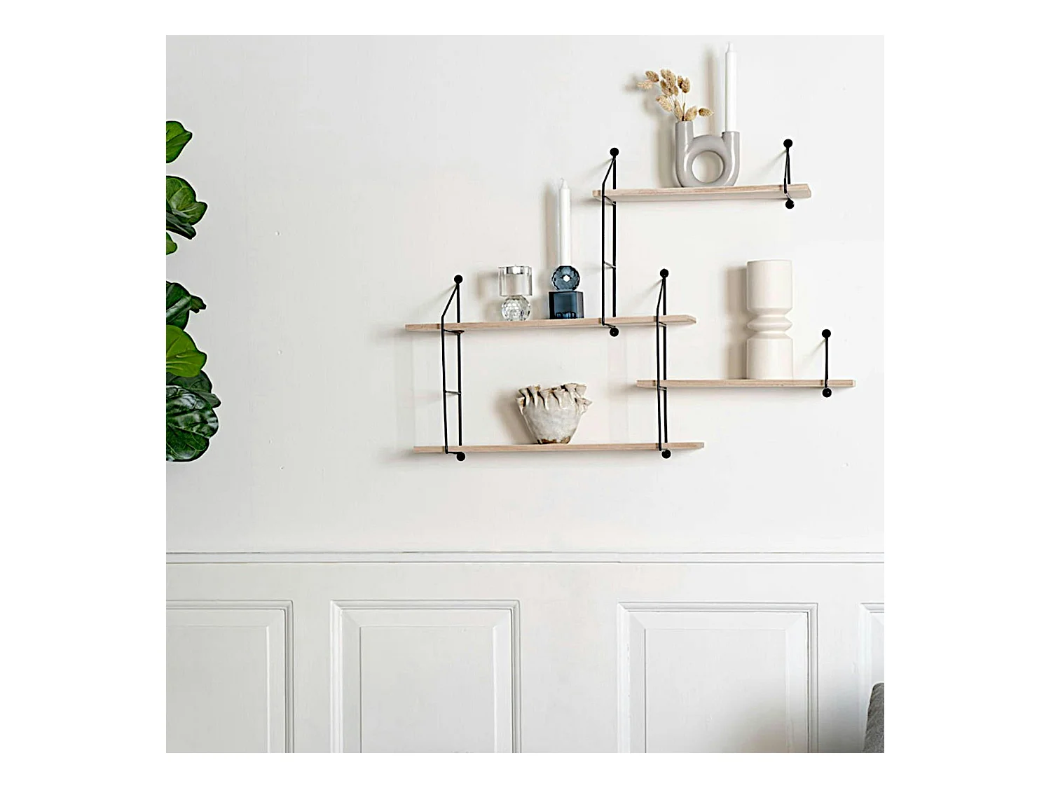 Etagère murale déstructurée en métal noir et bois, 4 plateaux TALLINN
