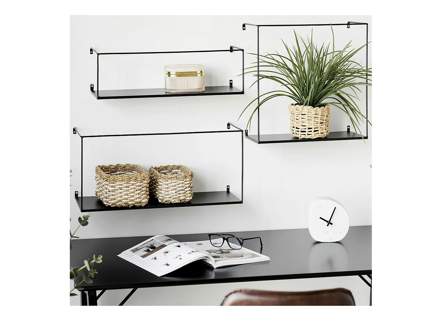 Etagère murale minimaliste en métal noir (lot de 3) TALLINN