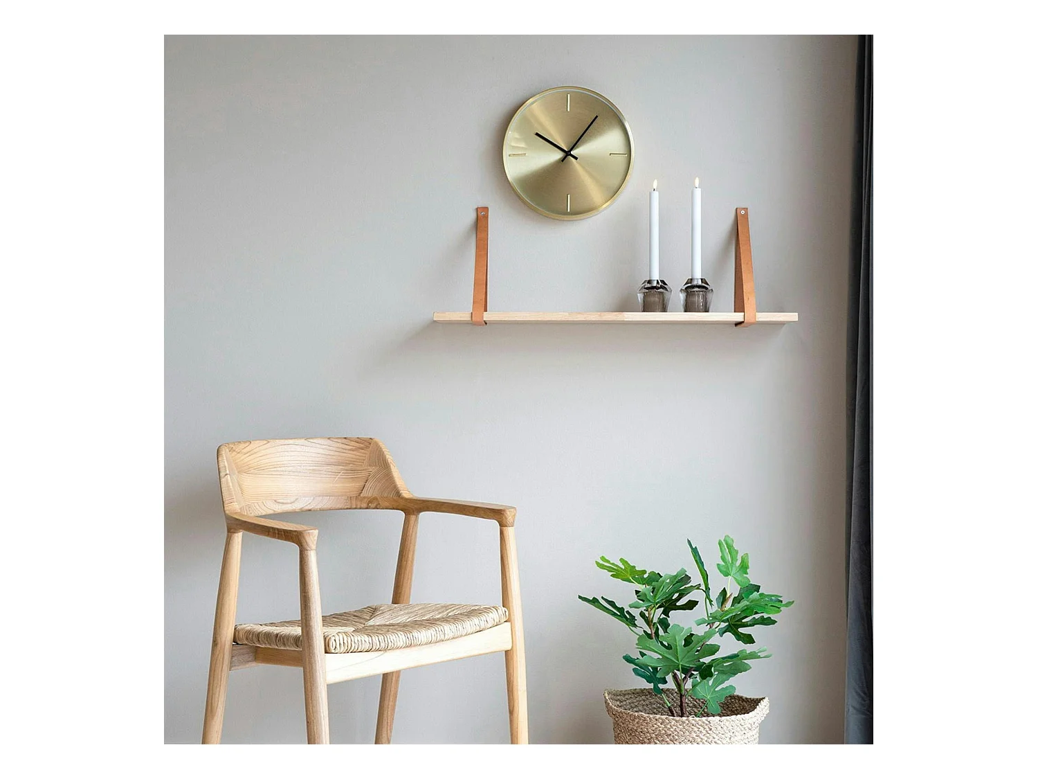 Etagère murale en bois et cuir brun 80 cm TALLINN