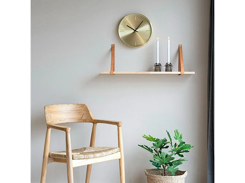 Etagère murale en bois et cuir brun 80 cm TALLINN