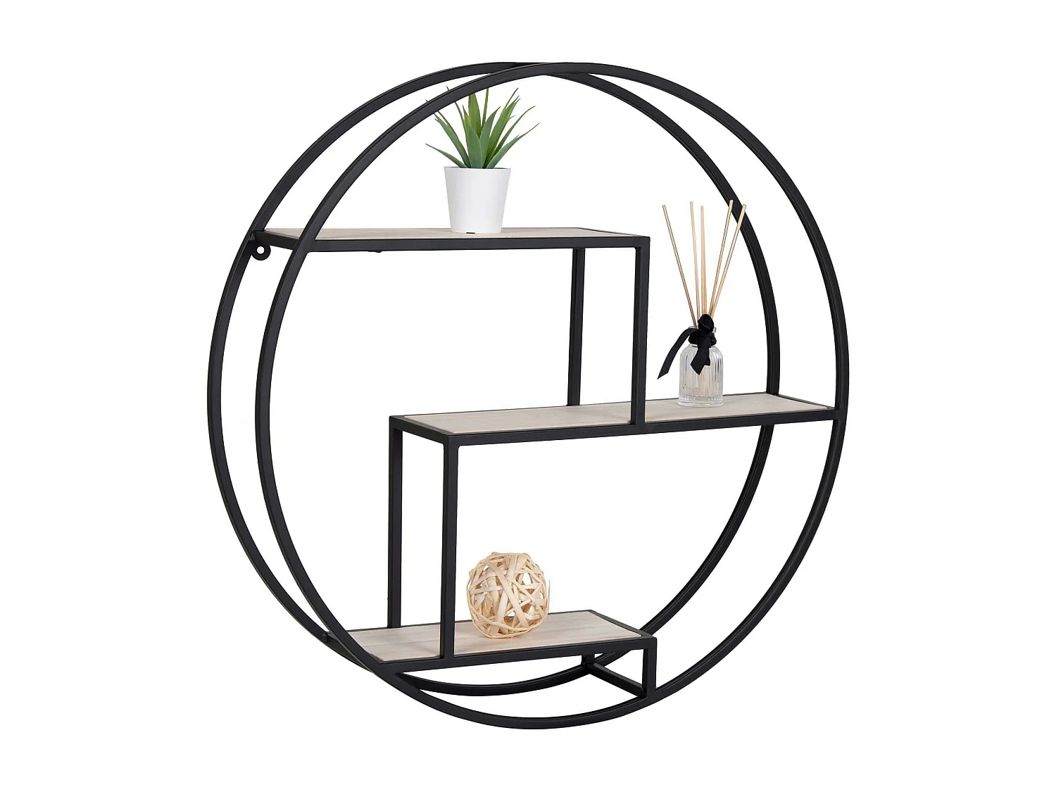 Etagère murale ronde en métal noir et bois Ø62 cm TALLINN