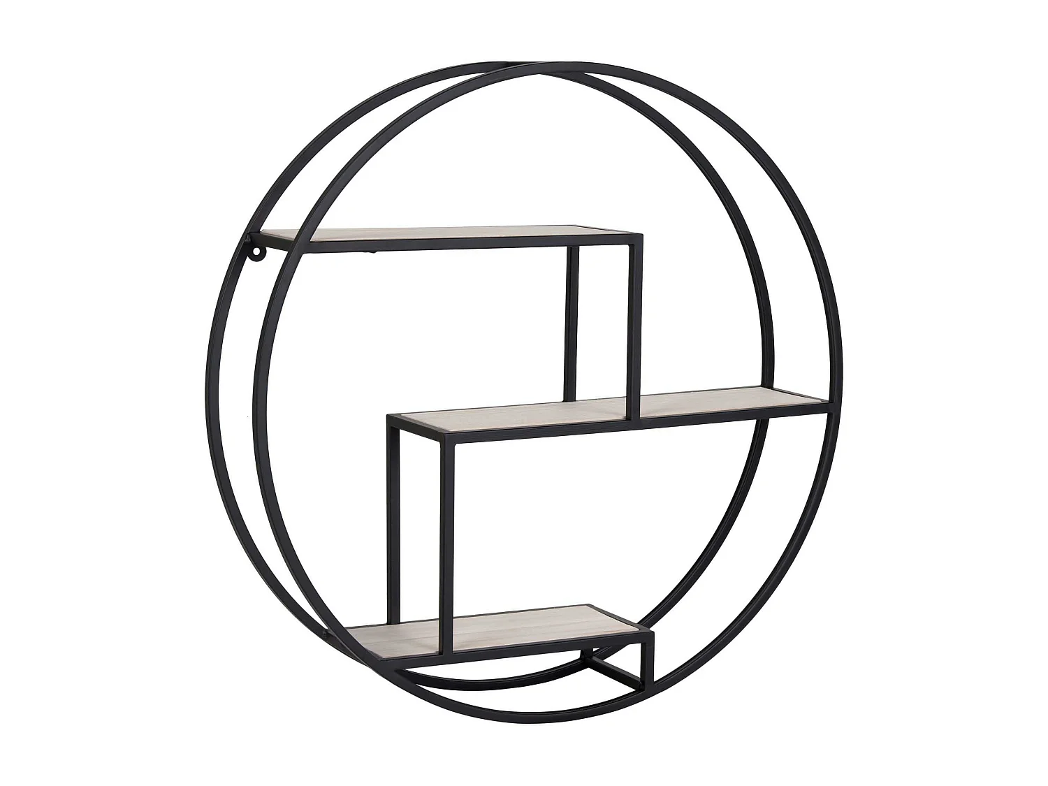 Etagère murale ronde en métal noir et bois Ø62 cm TALLINN