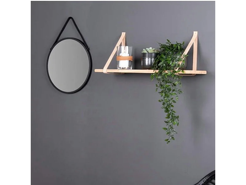 Etagère murale en bois et cuir brun 120 cm TALLINN