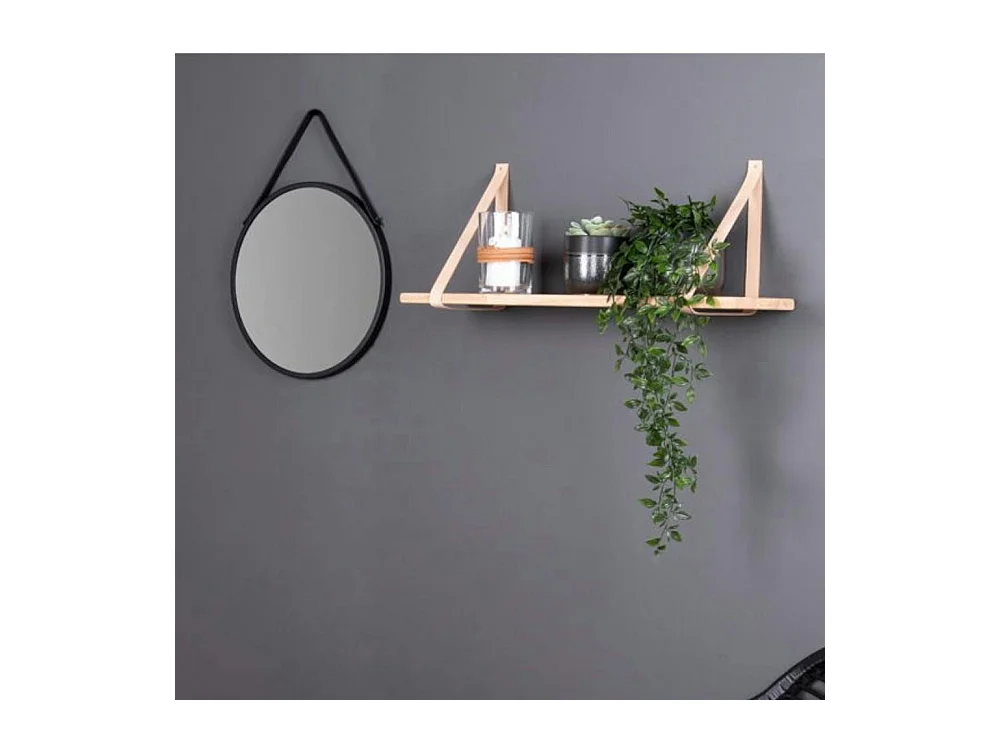 Etagère murale en bois et cuir brun 120 cm TALLINN